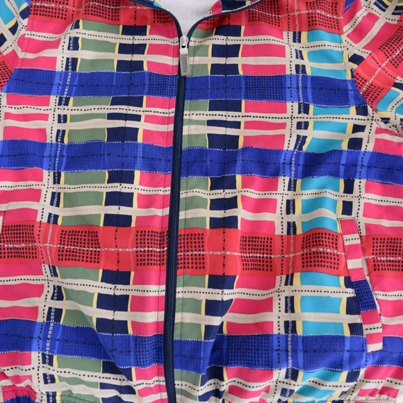 Vintage 90'S Koret Pink & Blue Checker  Pattern Zip Up Bomber Jacket L - Picture 7 of 12